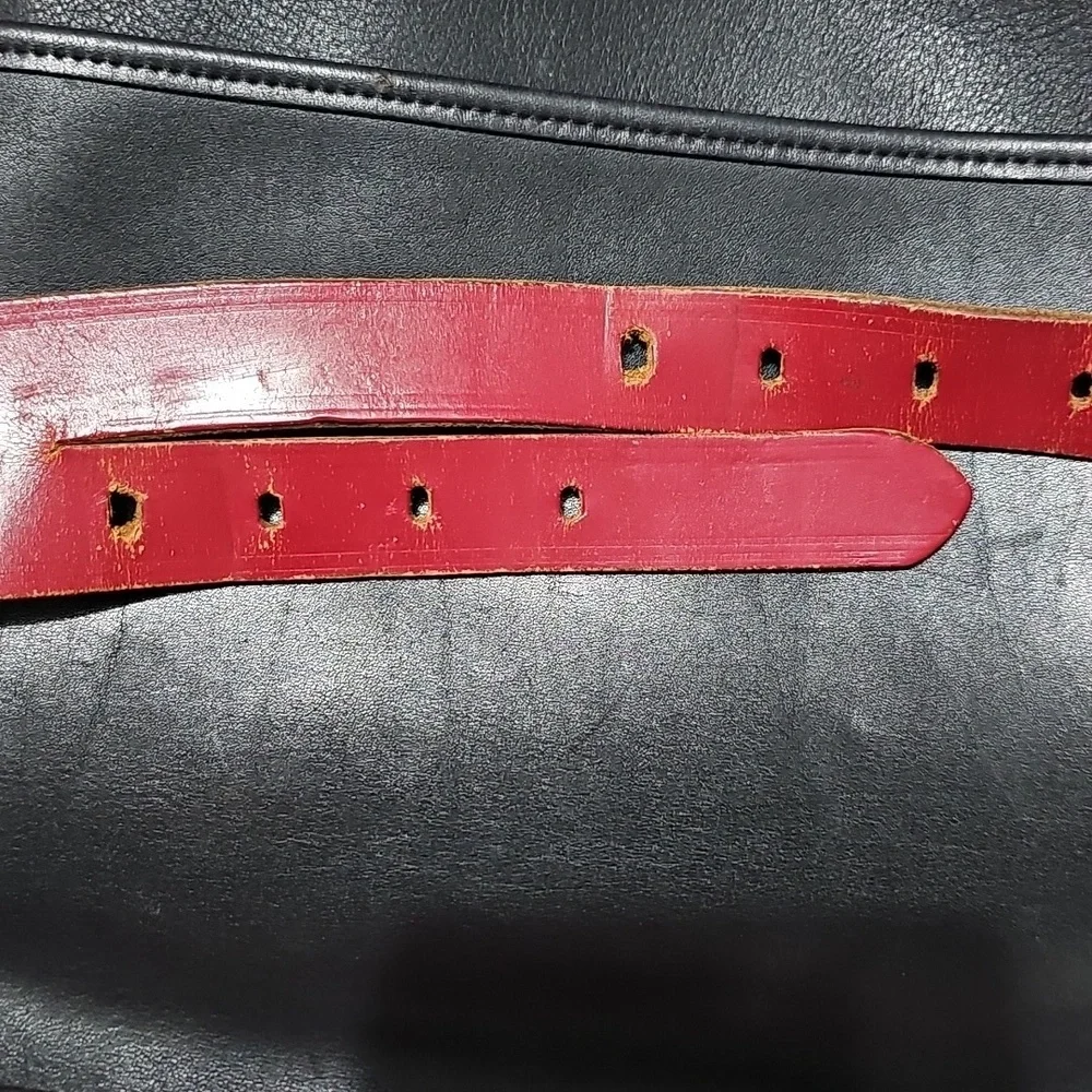 Vintage Roger Van S Red Leather Double Buckle Asymmetric Belt SMALL